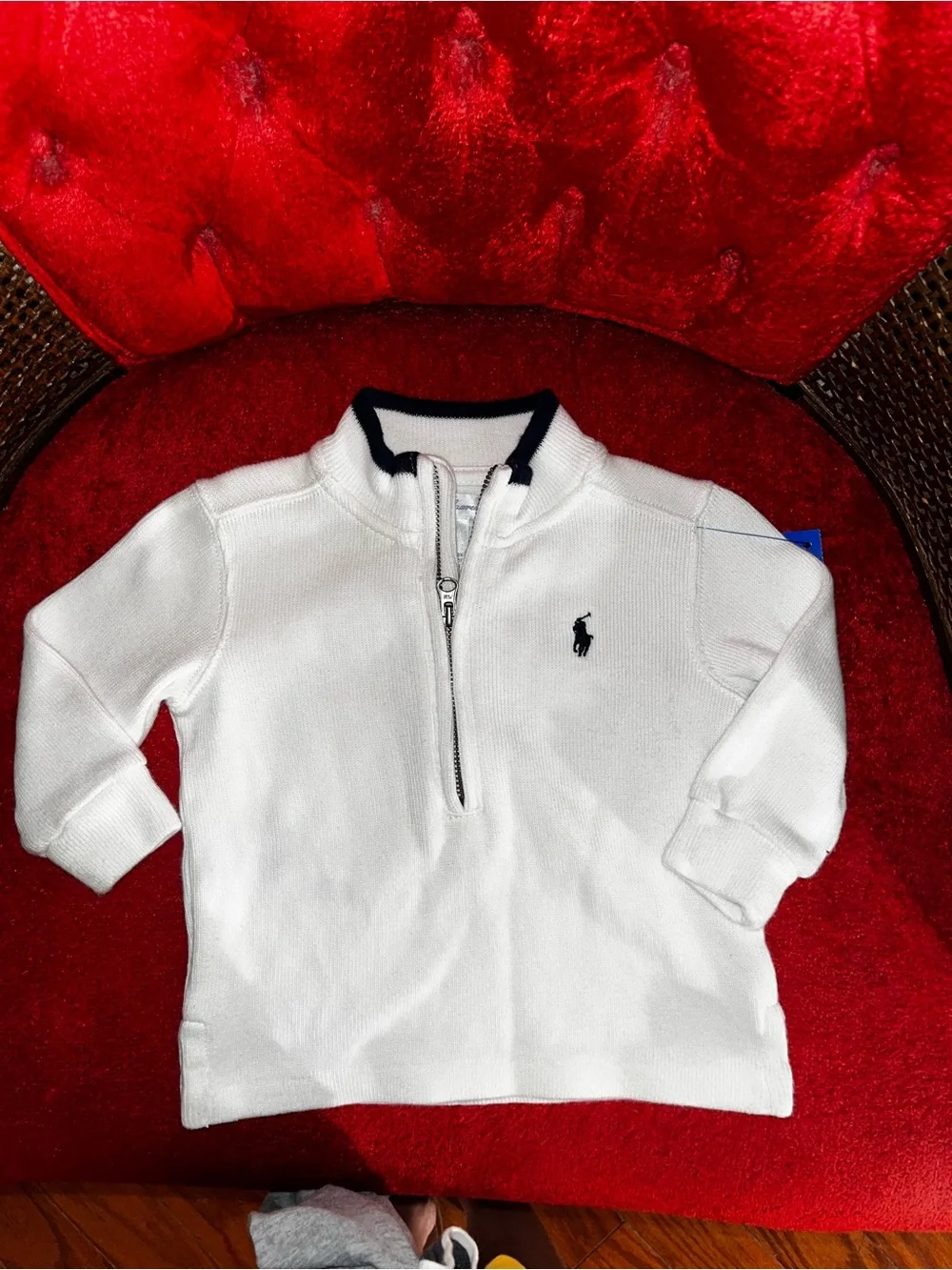 Ralph Lauren Cream Half-Zip Pullover with Navy Polo Pony